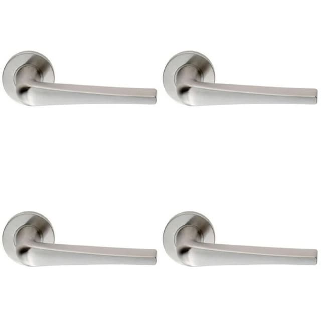 Loops 4x PAIR Straight Flat Topped Bar Handle on Round Rose Concealed Fix Satin Steel Metallics