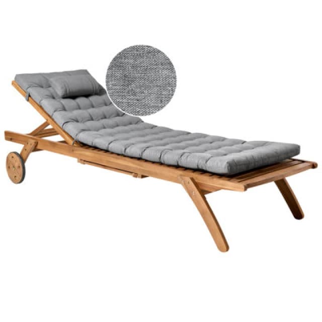 Beliani Sun Lounger With Cushion Cesana Premium Acacia Wood Grey Melange