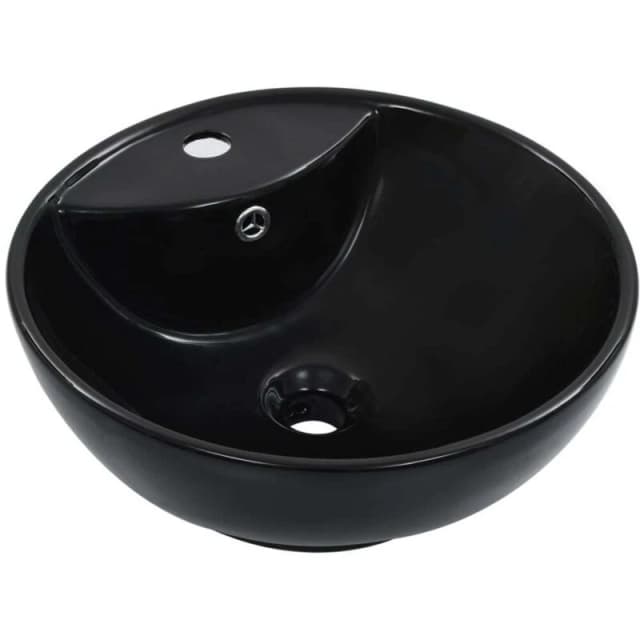 vidaXL Wash Basin with Overflow 46.5x18cm Ceramic Black 143904