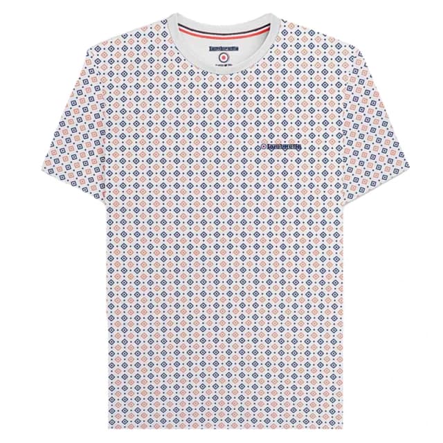 Lambretta Lambretta Men SS24 Geometric All-Over Print T-Shirt in White Size: Medium White M Male 5063703662963