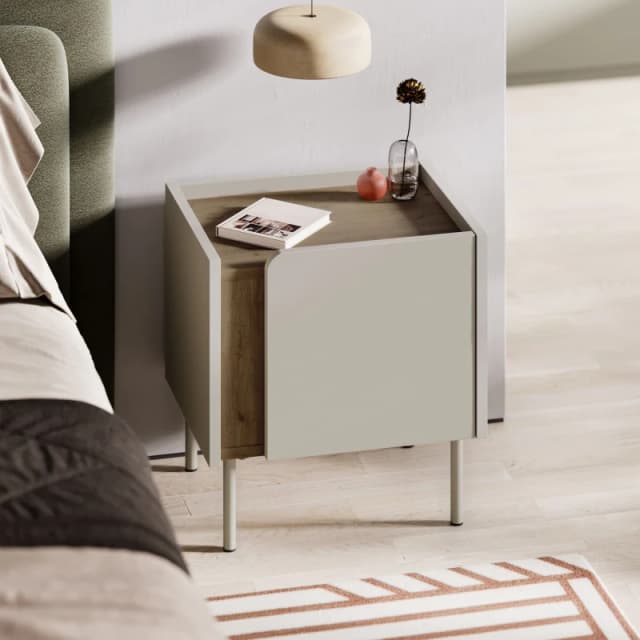 Decortie Bedside Table With Soft-close Door & Metal Legs Natural Oak Sandstone, Multi 8.68363E+12