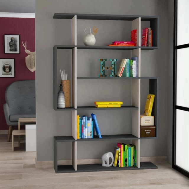 DECORTIE Decortie - Mito Modern Bookcase Display Unit Tall 161cm - Anthracite Grey Mocha Grey - Mocha Grey M.KT.02.13160.5