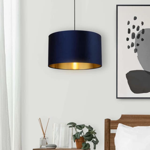 Lighting Collection Velvet Drum Shade Navy unisex 50cm