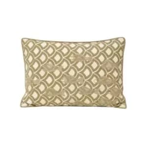 Ionia Fish Embroidered 100% Cotton Piped Boudoir Cushion Cover, Driftwood, 35 x 50 Cm - Paoletti