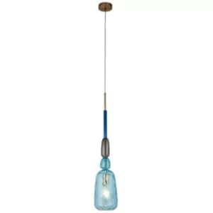 Searchlight Narghile 1 Light Mu Lighti Glass Pendant With Blue Shade And Bronze Metal