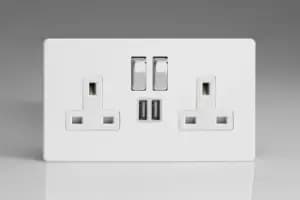 Varilight 2-Gang 13A Single Pole Switched Socket with Metal Rockers with 2x5V DC 2100mA USB Charging Ports - XDQ5U2SWS