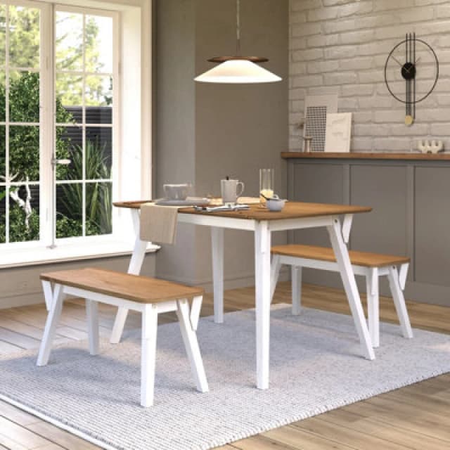 Core Corona White Small Dining Table and 2 Bench Set