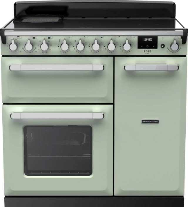 Rangemaster Estel Deluxe ESDL90EIPMNT/CM1 90cm wide Electric Range Cooker with Induction Hob - Mint / Chrome - A/A Rated