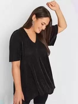 Yours Yours Pleat Swing Angel Sleeve Top - Par, Black, Size 38-40, Women