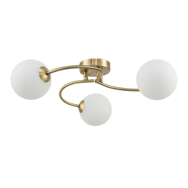 Happy Homewares Modern 3-Arm Ceiling Light Fitting with Opal Swirl Glass Spherical Shades in Metallic Gold Metallic Gold Unisex