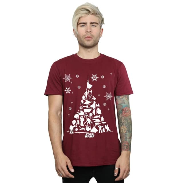 Star Wars Star Wars Men Christmas Tree T-Shirt in Burgundy Size: Small Burgundy S Male 5059400315820