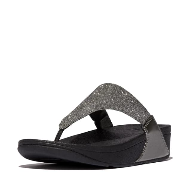 FitFlop Lulu Shimmerlux Toe Post Synthetic Womens Wedge Sole Sandals - Pewter - Size:UK 4