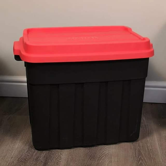 68L Black and Red Tuff Stackable Storage Box with Lid and Carry Handles