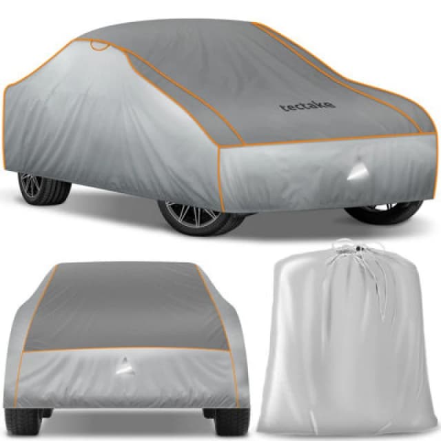 Tectake Universal Car Cover Franz For Waterproof, Breathable, And Padded Protection S (406 X 165 X 120 Cm) - Grey
