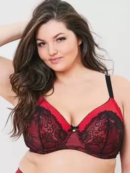 Oola Tonal Lace Underwired Bra, Red/Black, Size 38Ff, Women