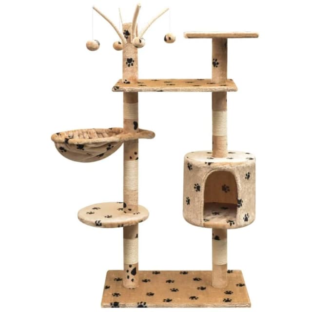 vidaXL Cat Tree with Sisal Scratching Posts 125cm Paw Prints Beige Play Tower