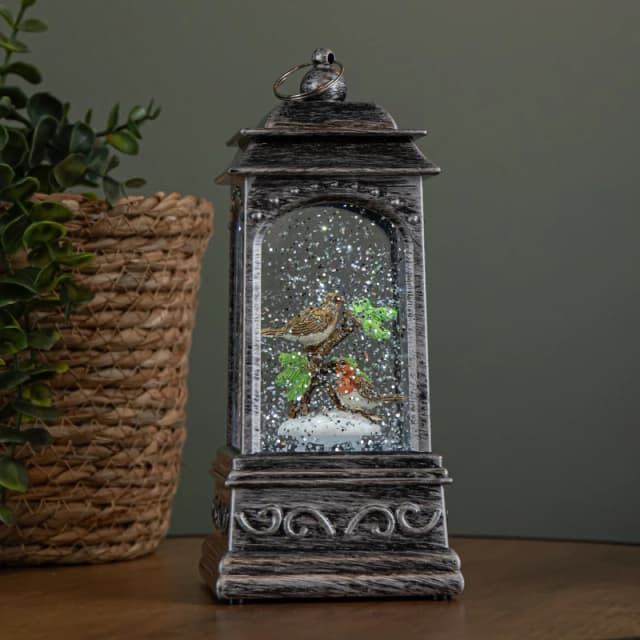 20cm Dual Powered Light up Christmas Robin Water Spinner with White LEDs