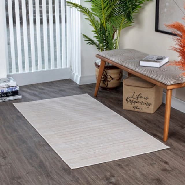 Livabliss Scandi Modern Beige/white Striped Kaysa Area Rug 80 X 150 Cm - Easy Care, Non Shedding, Ideal For Living Room & Bedroom
