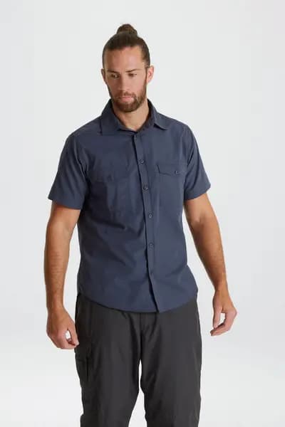 Craghoppers NosiDefense Cotton-Blend 'Kiwi' Short Sleeve Shirt Pale Blue