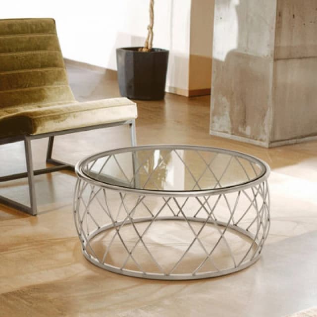Orsina Luxurious Silver Coffee Table With Clear Glass, Decorative Round Table For Hallways, Stylish Coffee Table