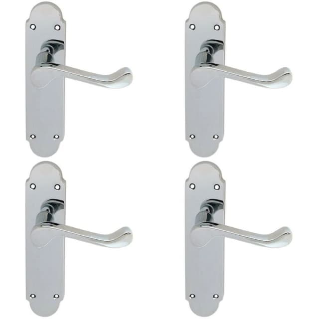 Loops 4x PAIR Victorian Upturned Handle on Latch Backplate 170 x 42mm Polished Chrome Multi