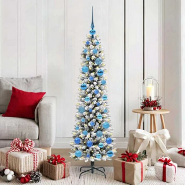 vidaXL Artificial Christmas Tree with 150 LEDs, Blue Balls Green and white 150 cm, Green 3396100
