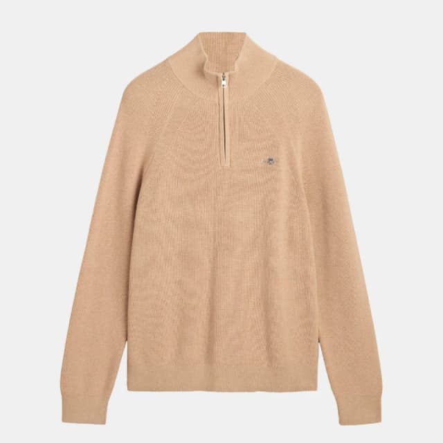 Gant Cotton Wool Rib Half Zip Fleece Khaki male L