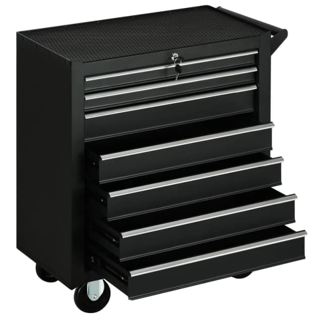 DURHAND Roller Tool Storage Chest Box Garage Workshop 7 Drawers Black Black