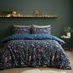 Catherine Lansfield Enchanted Twilight Animals Reversible Blue Duvet Cover & Pillowcase Set Blue