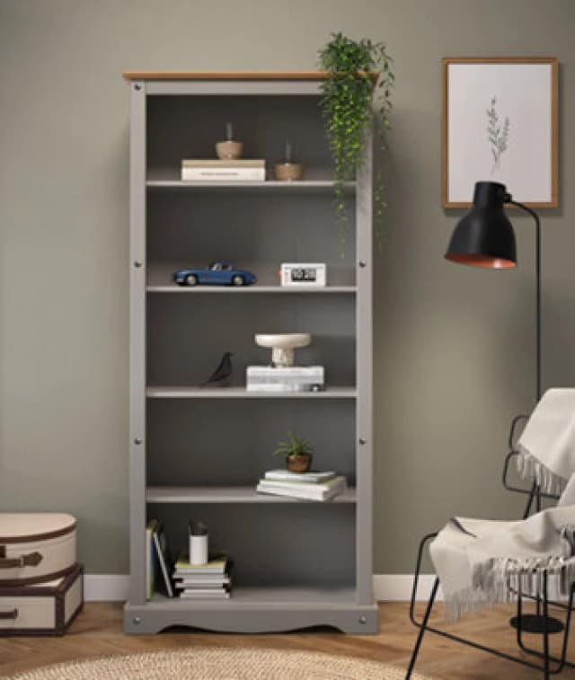 MERCERS FURNITURE Corona Grey Wax Large Bookcase 5060335868565