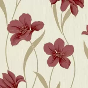 Grandeco Red Gold Grey Vilamoura Glitter Textured Blown Vinyl Wallpaper