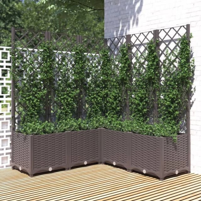 vidaXL Garden Planter w/ Trellis Brown 120x120x136cm PP, Brown 318267