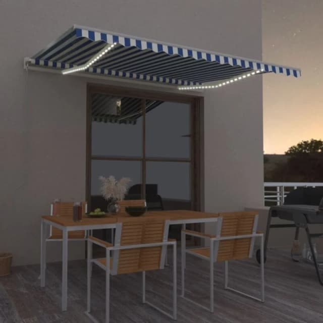 VIDAXL Manual Retractable Awning with LED 400x300cm Blue and White Vidaxl 8720286392256