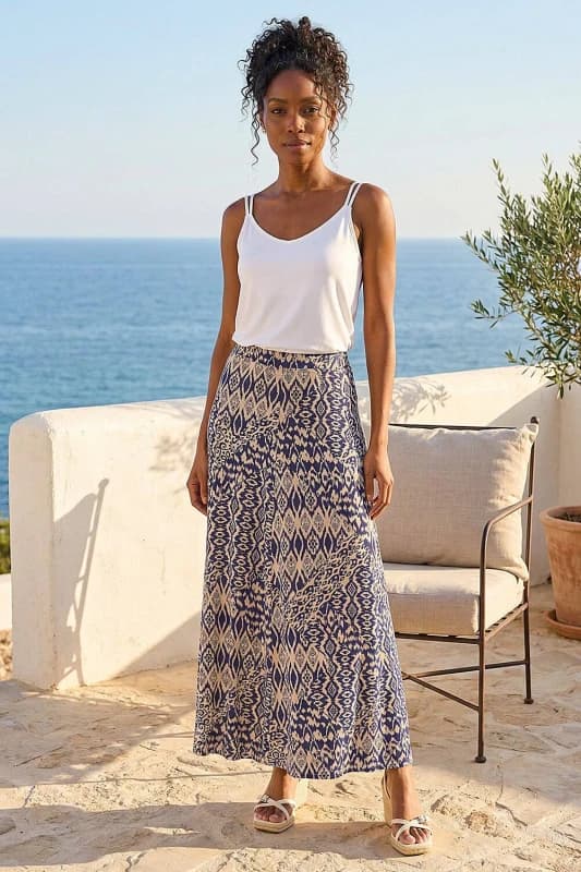 Roman Womens Abstract Print Midi Skirt in Navy Size: 14 Navy Female 14