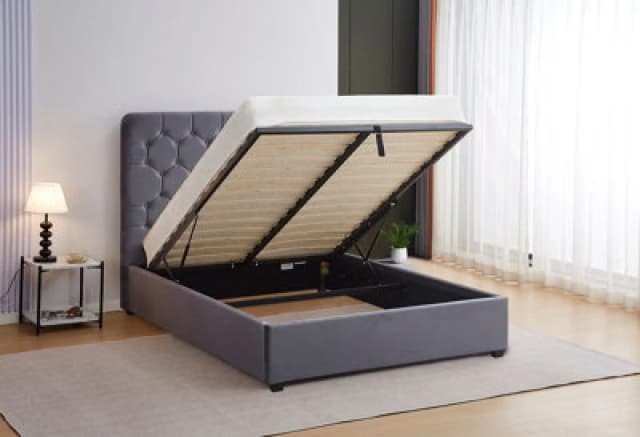 Seconique Madison 5' Ottoman Bed - Grey Velvet Fabric, Grey 200-204-057