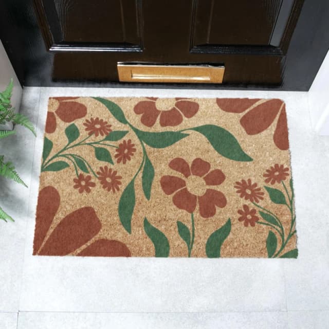 Artsy Doormats Red & Green Floral Pattern Doormat (60 X 40Cm)