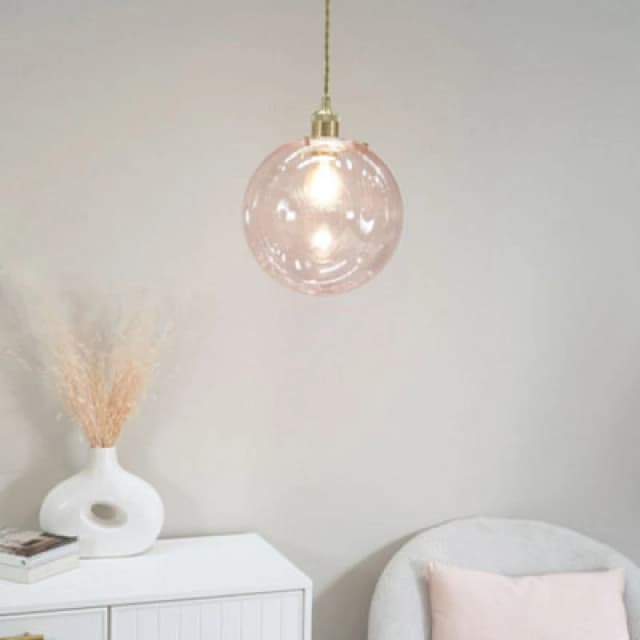 ValueLights Frenchie Pink Tinted Glass Globe Gold Easy Fit Lamp Shade with LED Bulb Pink unisex