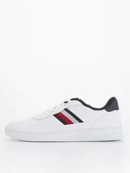 Tommy Hilfiger Retro Court Cupsole Stripes Leather Trainers - White, Size 41, Men