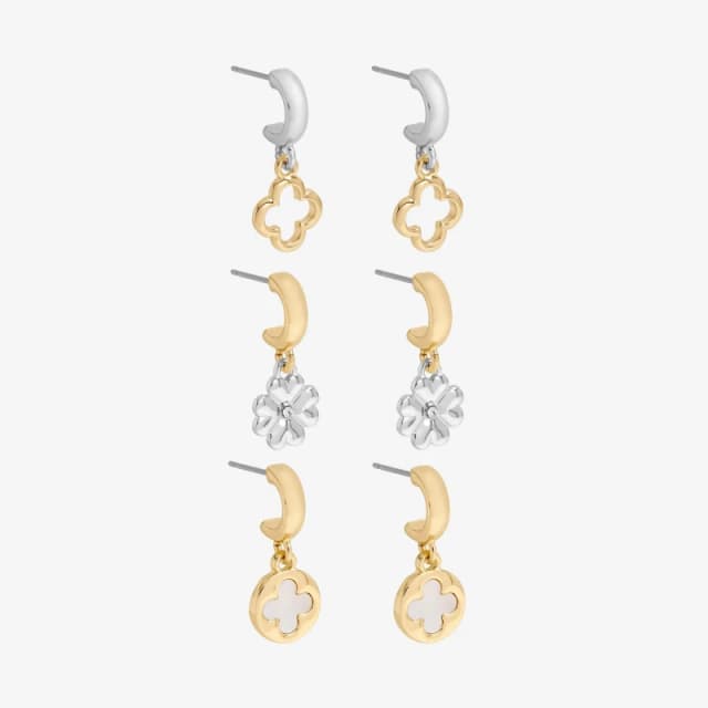 Mood Two Tone Clover Earrings - Pack Of 3 Gold female One Size