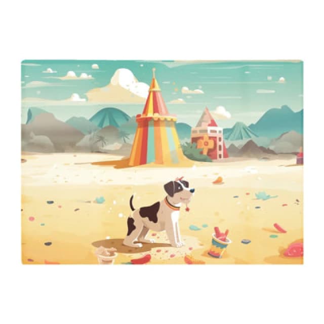 Warren Reed Designer Doggy On A Beach Holiday Glass Chopping Board