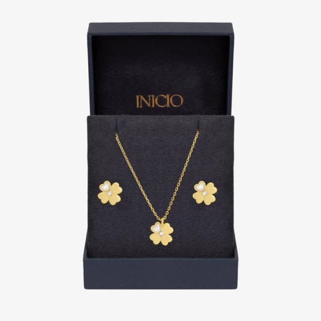 Inicio Cubic Zirconia Clover Set - Gift Box Jewellery Sets One Size Gold 73378910000