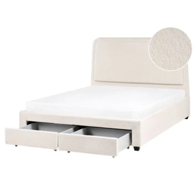 Beliani Bed With Storage Drawers Boucle Sardent 160 X 200 Cm (Eu King Size) Off-White