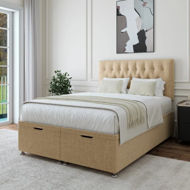 Bedmaster Bedmaster Linen Ottoman Divan Base And Button Headboard in Natural Size: Super King Natural Super King Unisex 7867869861158