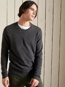 Superdry Lambswool Lightweight Knit - Charcoal Marl, Charcoal Marl, Size 2XL, Men