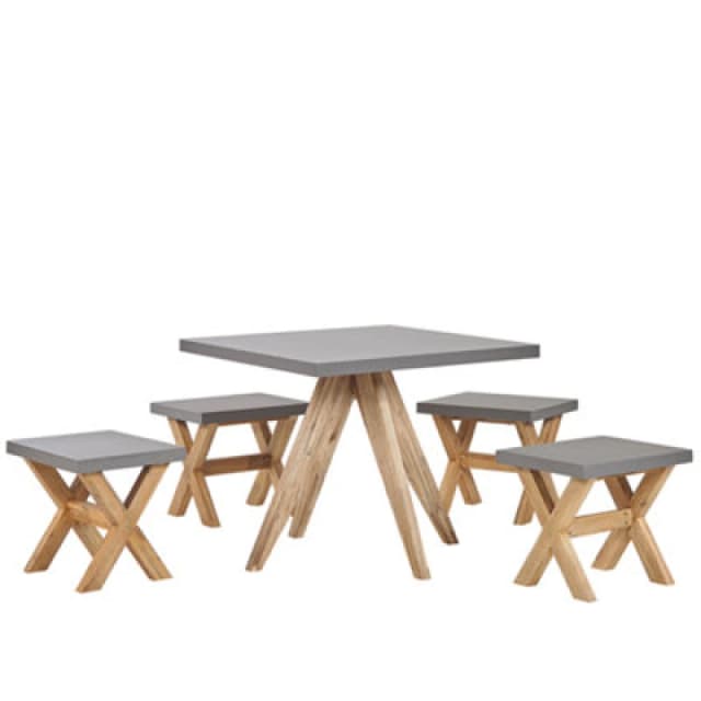 Beliani Garden Dining Set With Stools 4 Seater Olbia Concrete Grey