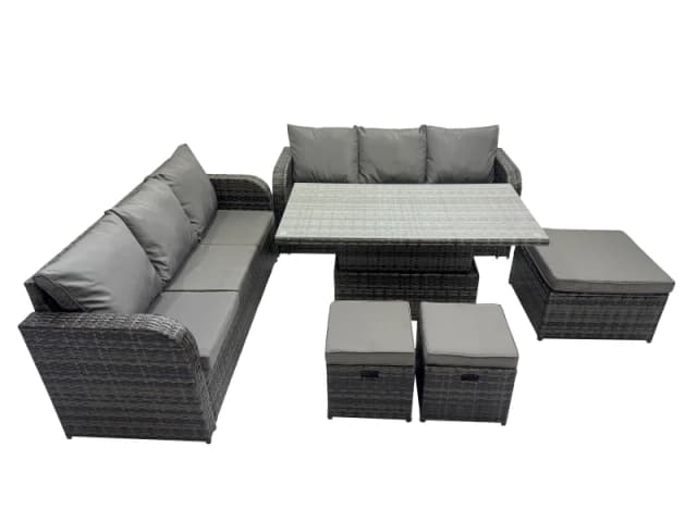 Fimous Rattan Garden Furniture Dining Set 9-seater with 3 Footstools in Dark Grey Dark Grey Unisex