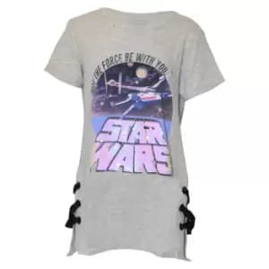 Star Wars Girls May The Force Be With You Glitter Long T-Shirt (10 Years) (Heather Grey)