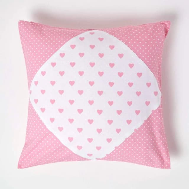Homescapes Cotton Pink Hearts And Polka Dots Cushion Cover, 60 X 60 Cm