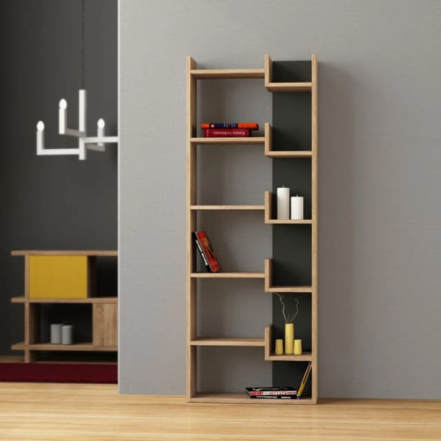 DECORTIE Decortie - Oppa Modern Bookcase Display Unit Tall 162.4cm - Oak / Anthracite Grey - Anthracite Grey M.KT.02.11151.9
