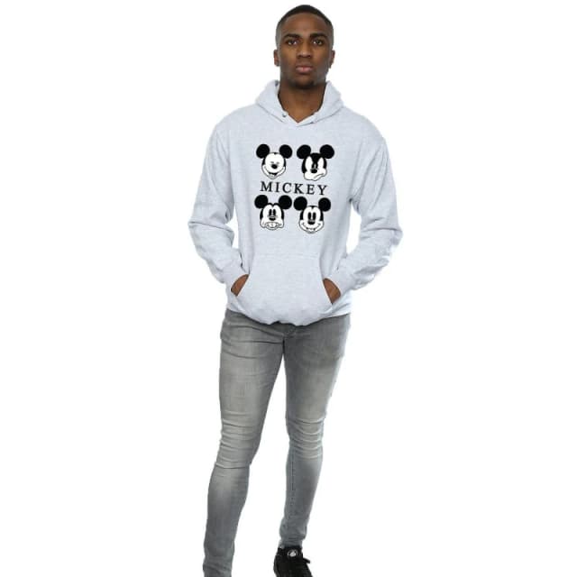 Disney Men Mickey Mouse Four Heads Hoodie in Grey Size: Small Grey S Male 5063377485769